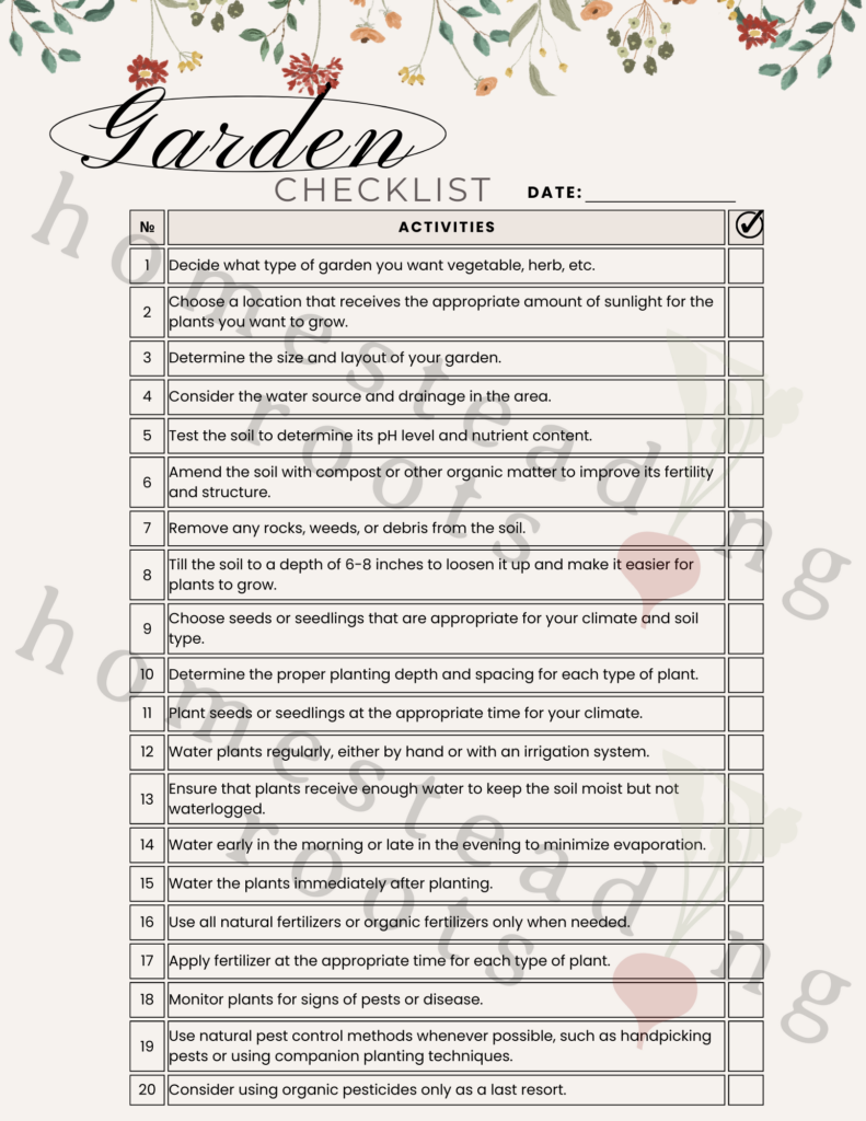 Garden Checklist Template