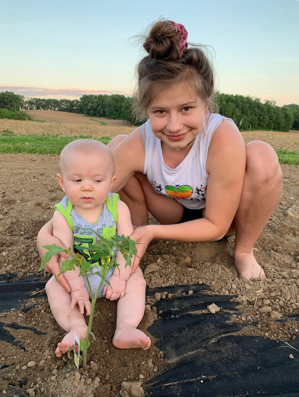 Madi and Bean in the garden